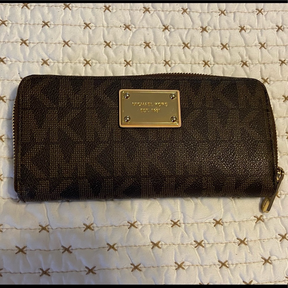 Michael Kors Large Logo Zip Up Wallet Brown